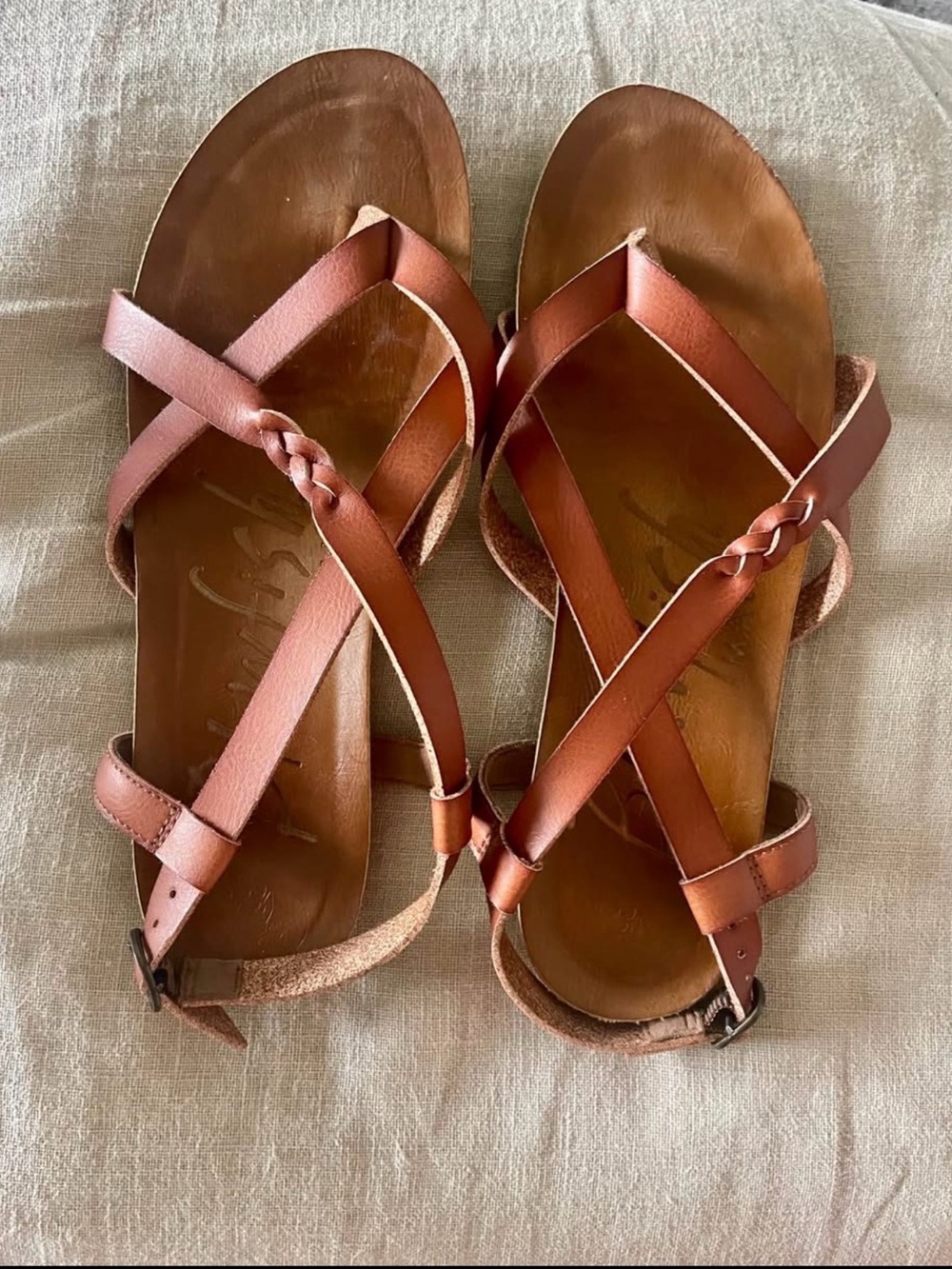 Braided Leather Strappy Sandals - Brown